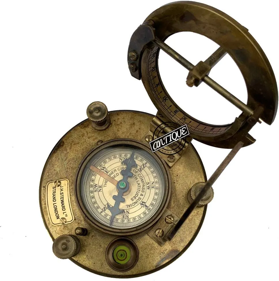 AV Nautical Sundial Brass Compass with Wooden Box - Gifts for Father/Brother/Sailor/Marine