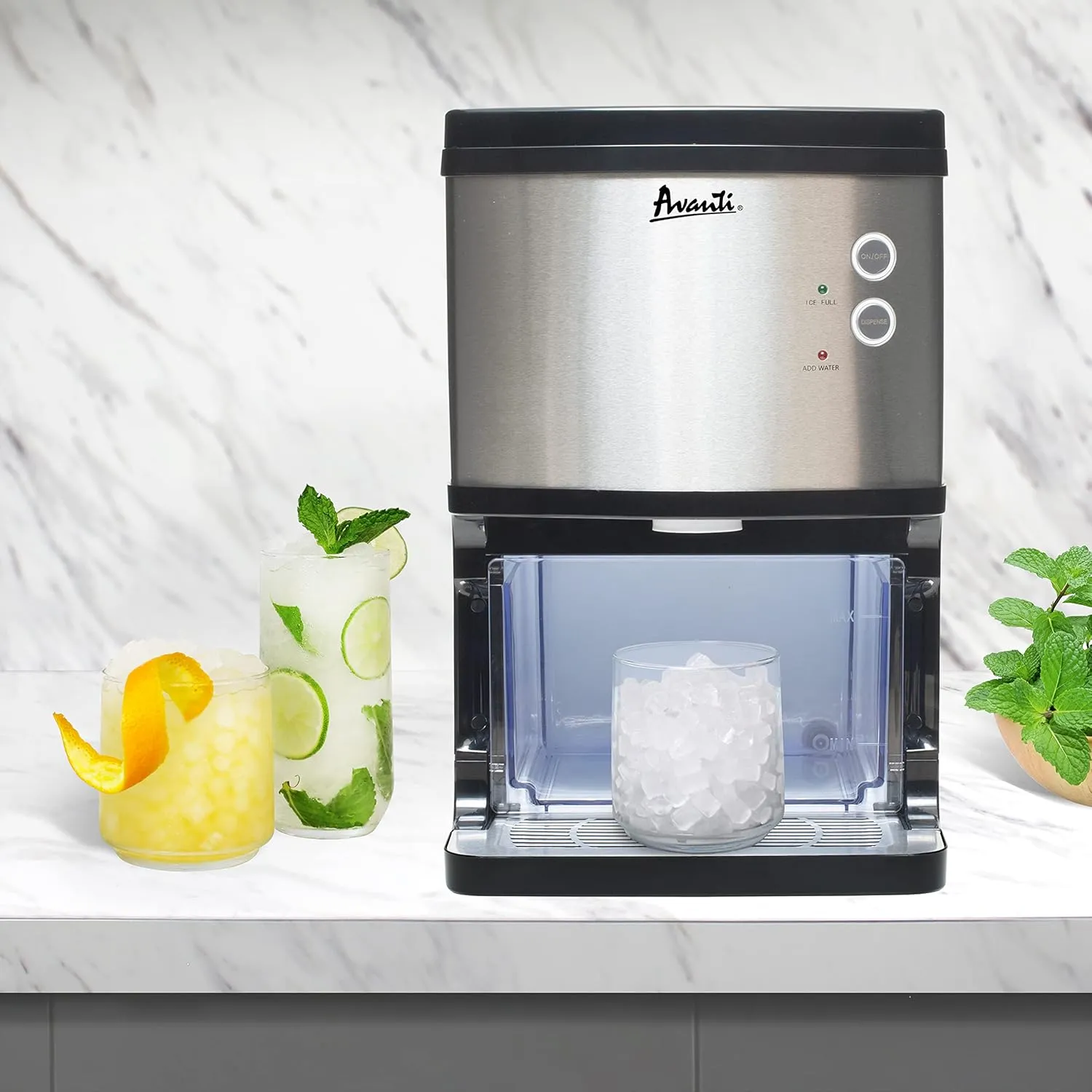 Avanti Elite Series Countertop Nugget Ice Maker and Dispenser, 33 lbs, in Stainless Steel (NIMD3313S-IS)