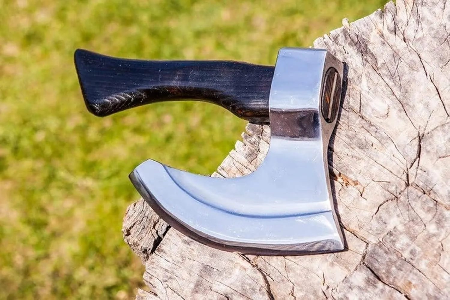 AXE015AM FS Crafts 9.00" Custom Handmade Viking Axe Fist Axe (Palm-Sized) Hand Forged Carbon Steel Hunting Axe Hatchet with Leather Sheath Ragnar Black Handle Outdoors Fishing Camping Knife