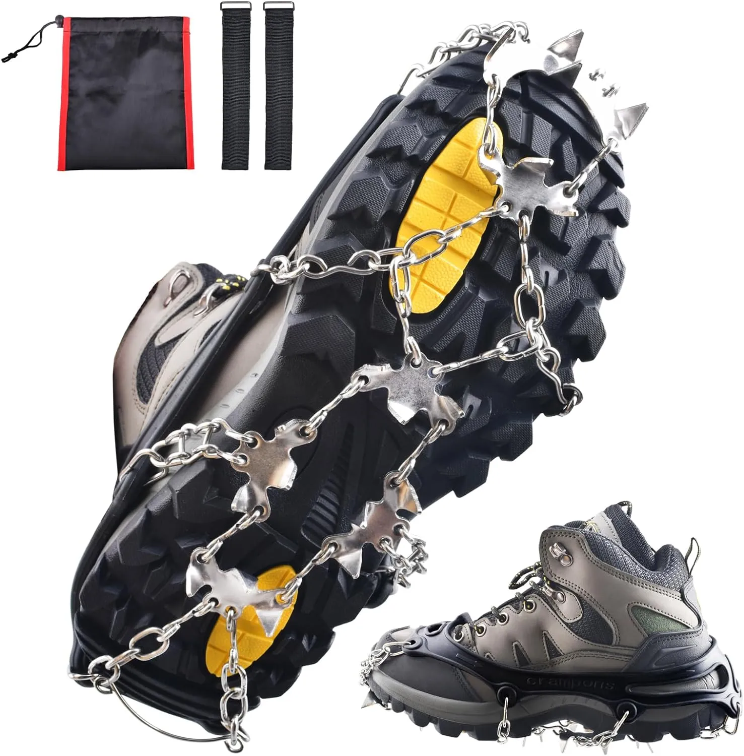Azarxis Walk Traction Ice Snow Cleat Treads Grips Grippers Crampons Creepers with 19 Spikes for Shoes Boots Men Women Walking Climbing Hiking Fishing Heavy Duty Anti Slip Stainless Steel