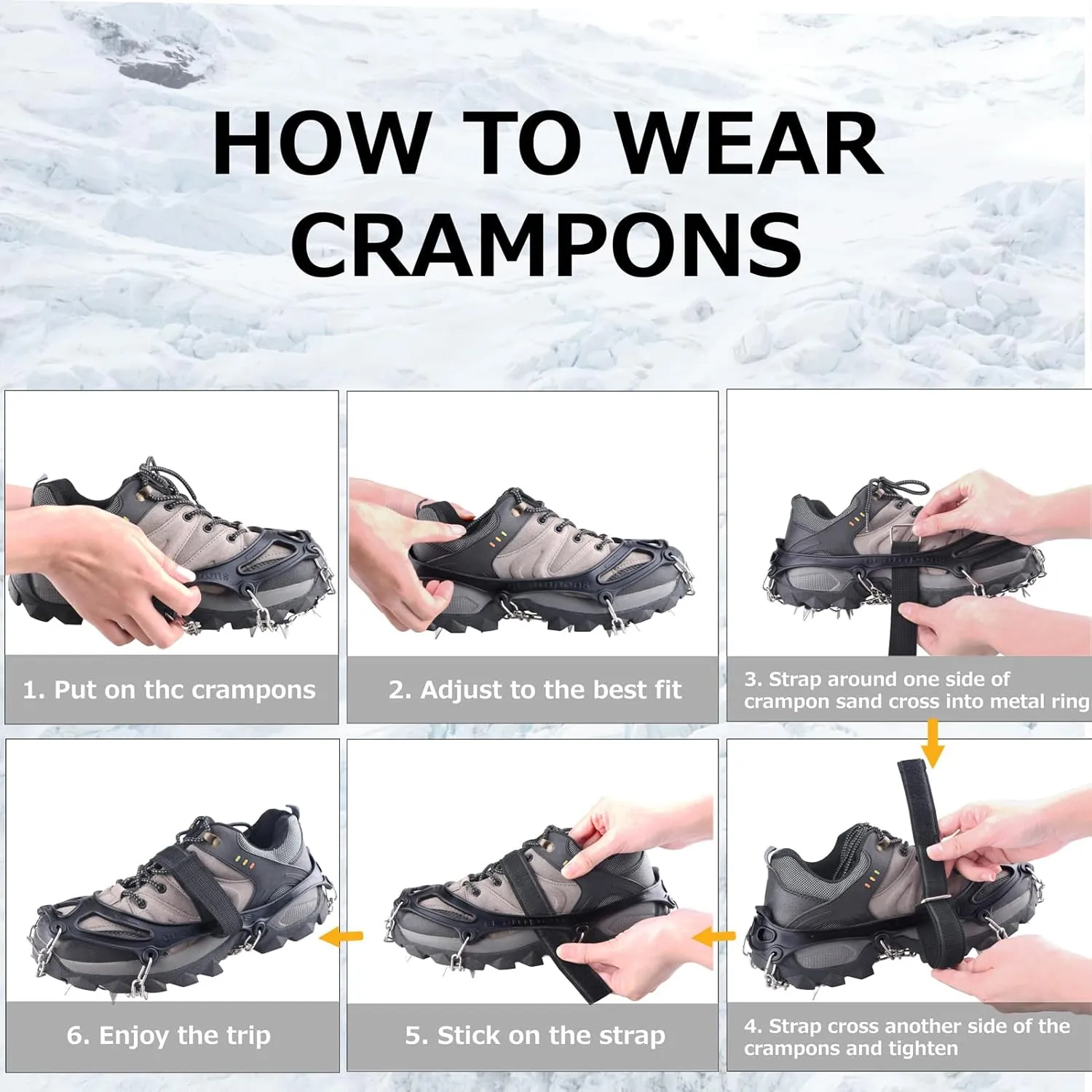 Azarxis Walk Traction Ice Snow Cleat Treads Grips Grippers Crampons Creepers with 19 Spikes for Shoes Boots Men Women Walking Climbing Hiking Fishing Heavy Duty Anti Slip Stainless Steel