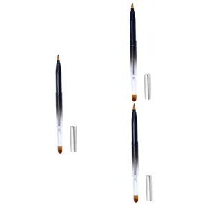balacoo 3pcs Retractable Lip Brush Metal Shell Dual-ended Lipstick Applicator for Gloss Makeup Compact Portable for Salon Home Use Black Gradient Design