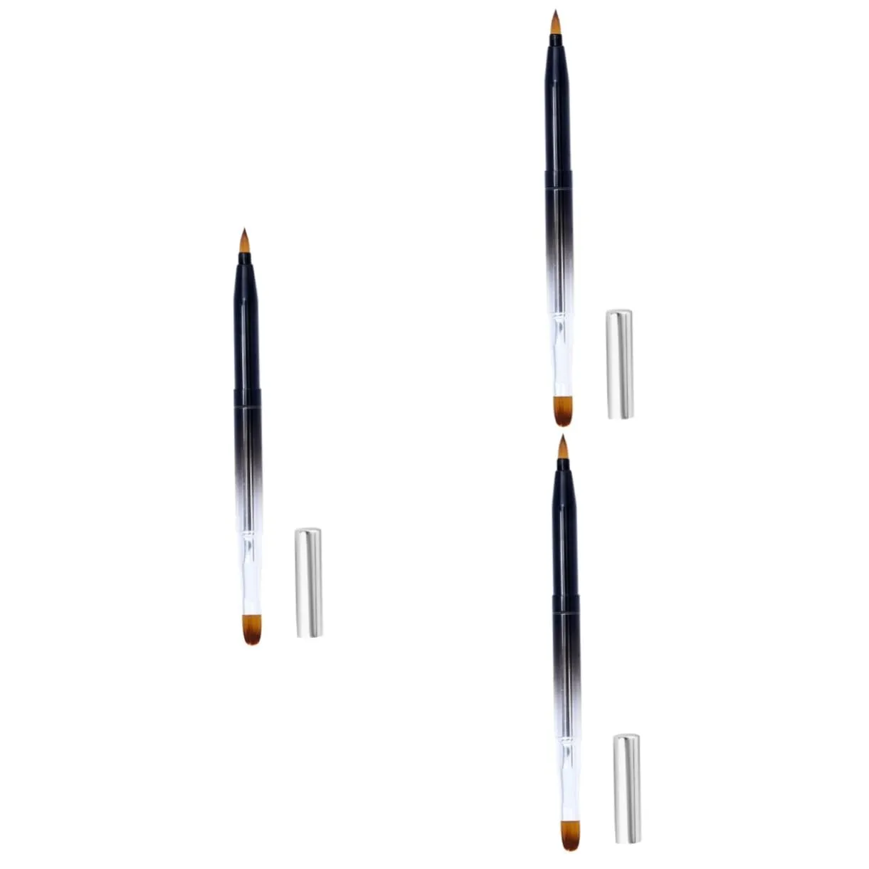 balacoo 3pcs Retractable Lip Brush Metal Shell Dual-ended Lipstick Applicator for Gloss Makeup Compact Portable for Salon Home Use Black Gradient Design