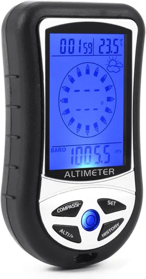 Barometer Altimeter 8-in-1 Multifunctional Electronic Altimeter Hand Hold LCD Digital Compass Thermometer for Outdoor Hiking