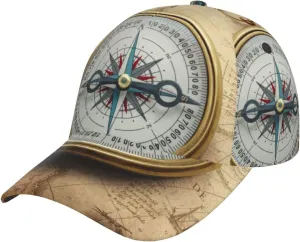 Baseball Cap women men- Magnetic Old Compass On World Map Adjustable for baseball hat women and Men Black