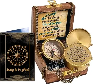 Be Strong and Courageous, Do Not Be Afraid Quote Engraved Brass Directional Magnetic Compass, Joshua 1: 9 Religious Gifts for Women Men Boy Girl, Confirmation Gift Ideas