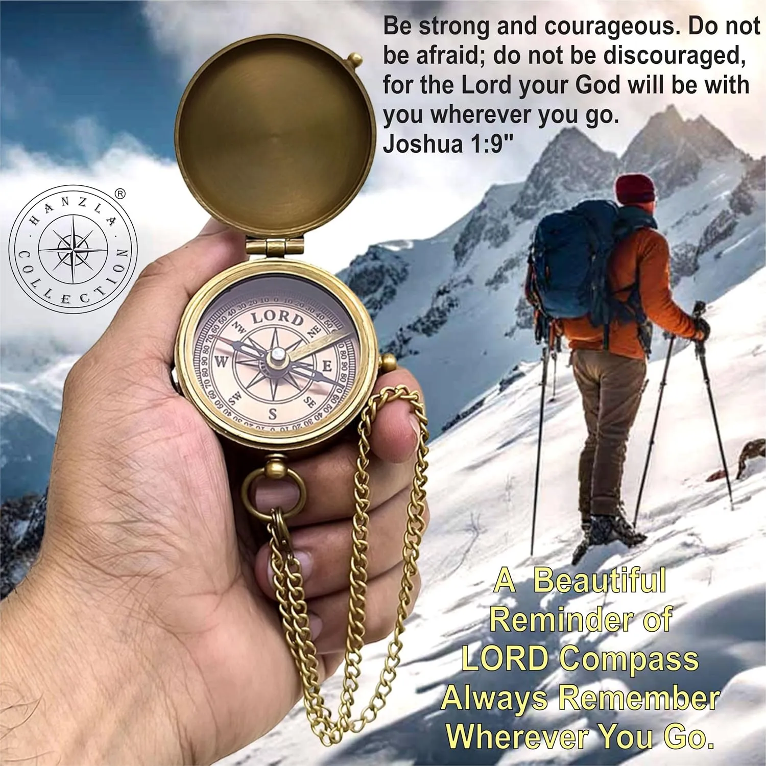 Be Strong and Courageous, Do Not Be Afraid Quote Engraved Brass Directional Magnetic Compass, Joshua 1: 9 Religious Gifts for Women Men Boy Girl, Confirmation Gift Ideas