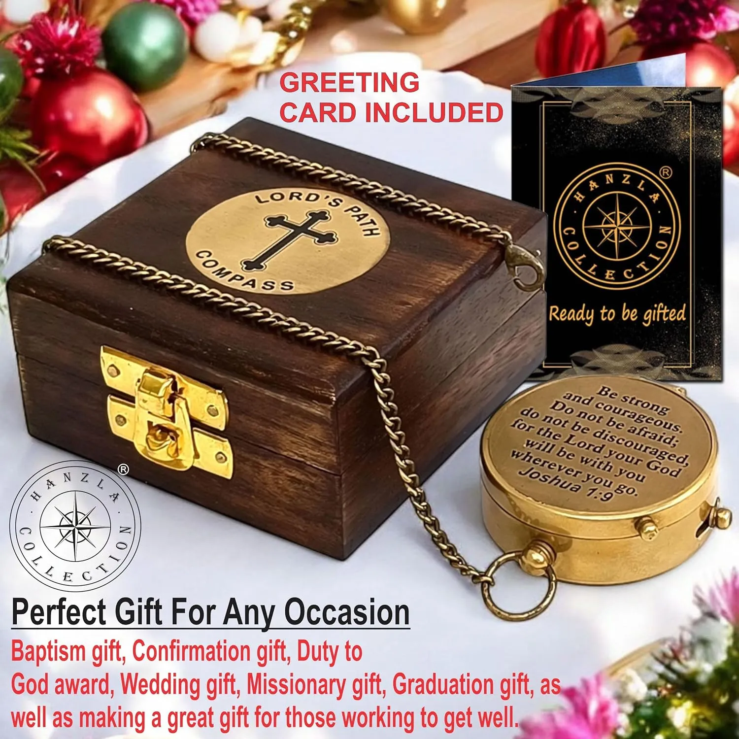 Be Strong and Courageous, Do Not Be Afraid Quote Engraved Brass Directional Magnetic Compass, Joshua 1: 9 Religious Gifts for Women Men Boy Girl, Confirmation Gift Ideas