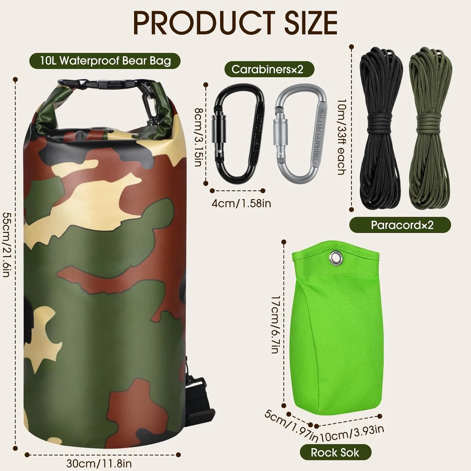 Bear Food Bag Hanging System, Bear Bags for Food Backpacking, Ultralight 10L Waterproof Camping Bear Proof Food Storage Canister Pulley System with Paracord, Carabiner, Throw Bag