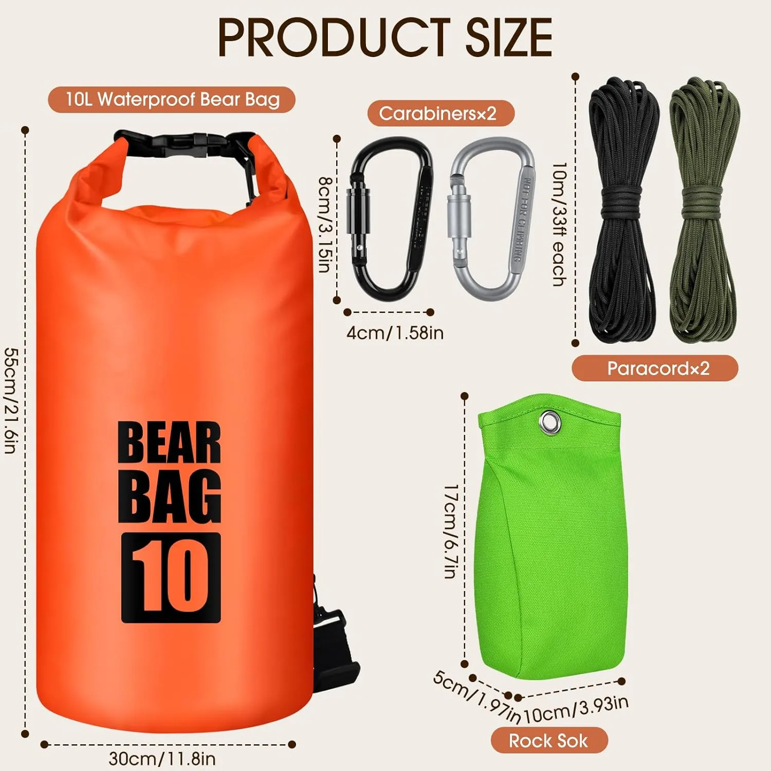 Bear Food Bag Hanging System, Bear Bags for Food Backpacking, Ultralight 10L Waterproof Camping Bear Proof Food Storage Canister Pulley System with Paracord, Carabiner, Throw Bag