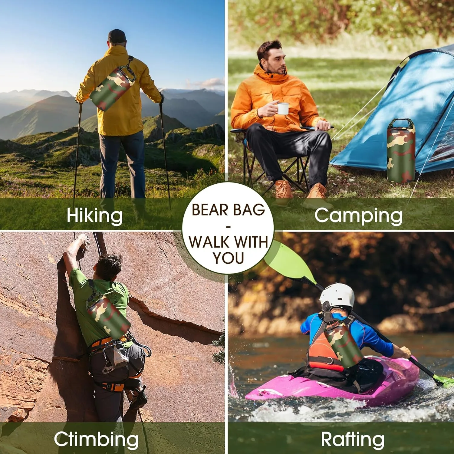 Bear Food Bag Hanging System, Bear Bags for Food Backpacking, Ultralight 10L Waterproof Camping Bear Proof Food Storage Canister Pulley System with Paracord, Carabiner, Throw Bag