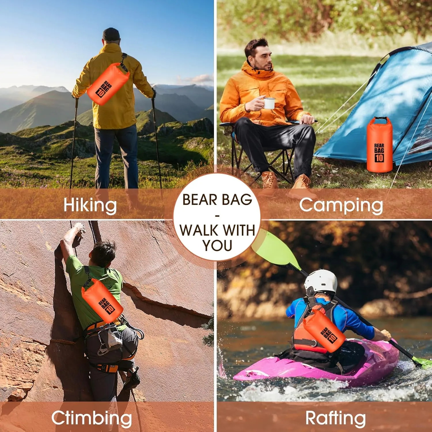 Bear Food Bag Hanging System, Bear Bags for Food Backpacking, Ultralight 10L Waterproof Camping Bear Proof Food Storage Canister Pulley System with Paracord, Carabiner, Throw Bag