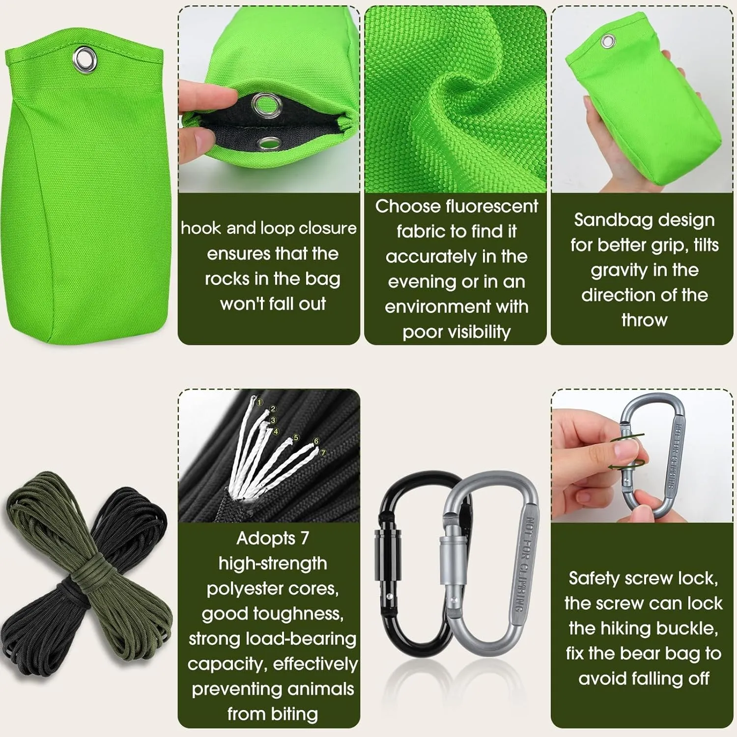 Bear Food Bag Hanging System, Bear Bags for Food Backpacking, Ultralight 10L Waterproof Camping Bear Proof Food Storage Canister Pulley System with Paracord, Carabiner, Throw Bag