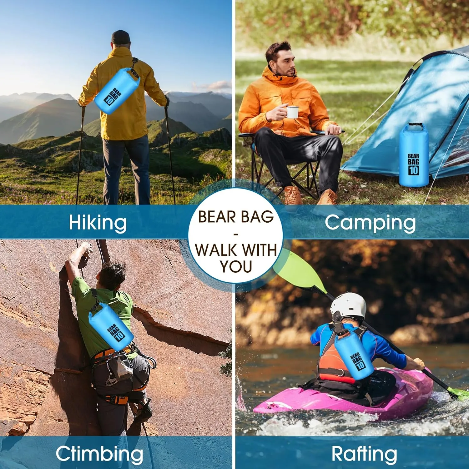 Bear Food Bag Hanging System, Bear Bags for Food Backpacking, Ultralight 10L Waterproof Camping Bear Proof Food Storage Canister Pulley System with Paracord, Carabiner, Throw Bag