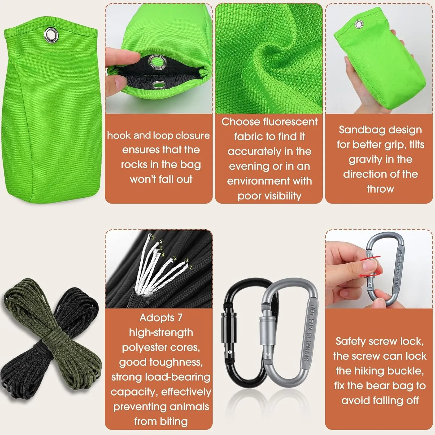 Bear Food Bag Hanging System, Bear Bags for Food Backpacking, Ultralight 10L Waterproof Camping Bear Proof Food Storage Canister Pulley System with Paracord, Carabiner, Throw Bag