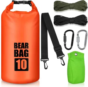 Bear Food Bag Hanging System, Bear Bags for Food Backpacking, Ultralight 10L Waterproof Camping Bear Proof Food Storage Canister Pulley System with Paracord, Carabiner, Throw Bag