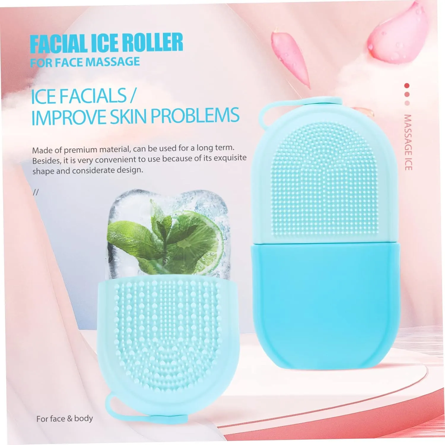Beauty Face Ice Tray Rollers Silicone Molds Manual Massage Tools Tray Mold Ice Face Roller Ice Roller for Face and Eye Ice Roller Mold Skin Massage Ice Roller Silicone Toy Care, 13X6.5X5.5CM