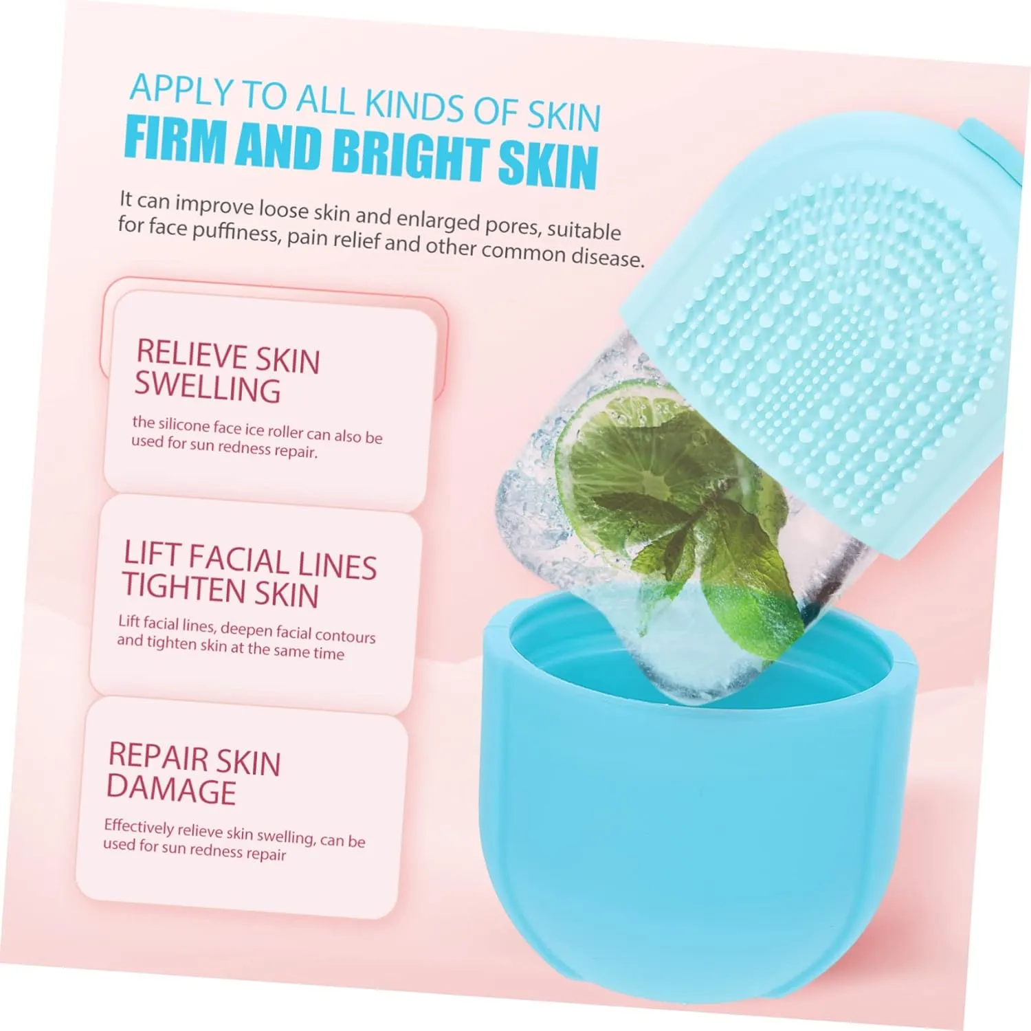 Beauty Face Ice Tray Rollers Silicone Molds Manual Massage Tools Tray Mold Ice Face Roller Ice Roller for Face and Eye Ice Roller Mold Skin Massage Ice Roller Silicone Toy Care, 13X6.5X5.5CM