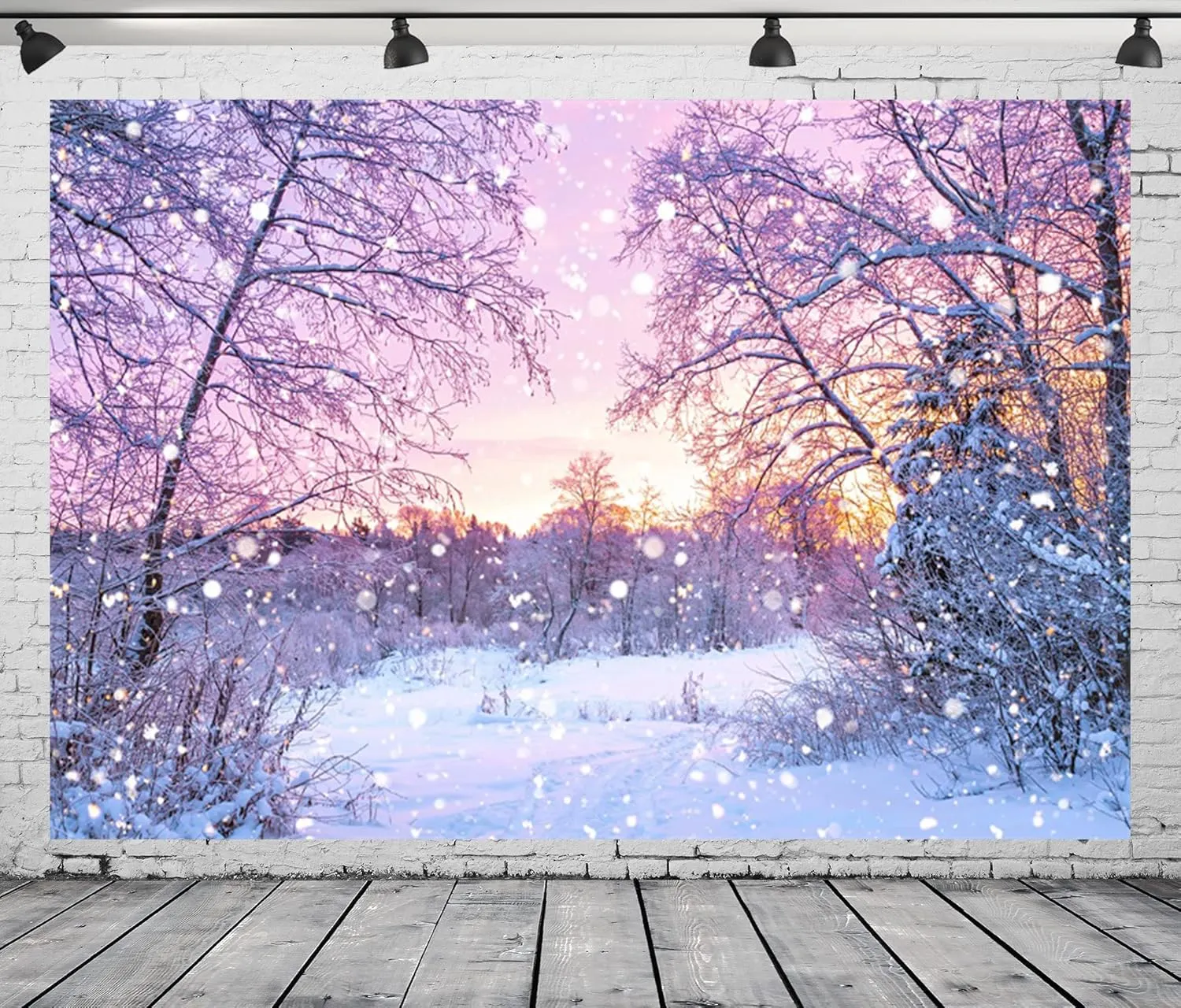 BELECO 10x8FT Fabric Winter Backdrop Ice Snowflake White World Pine Tree Winter Frozen Snow Wonderland Photography Background Christmas Party Portraits Wall Decorations Photo Booth Studio Props