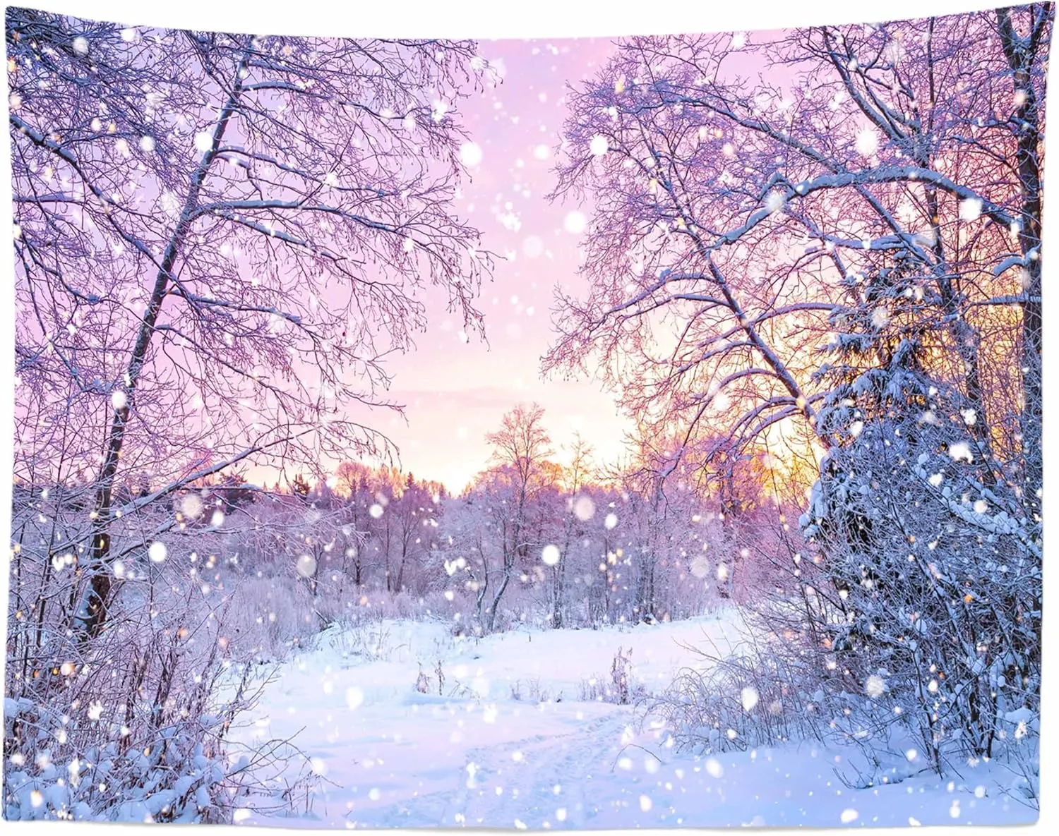 BELECO 10x8FT Fabric Winter Backdrop Ice Snowflake White World Pine Tree Winter Frozen Snow Wonderland Photography Background Christmas Party Portraits Wall Decorations Photo Booth Studio Props