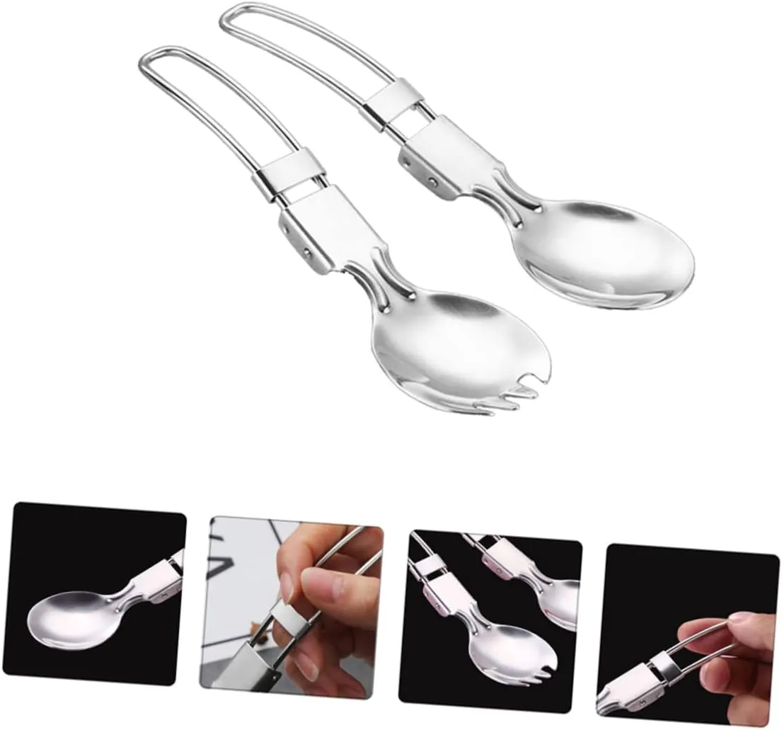 BESPORTBLE 3sets Picnic Titanium Spoon Camping Utensils Set Folding Spoon Fork Spork Outdoor Tableware Durable for Anywhere 4pcs*3