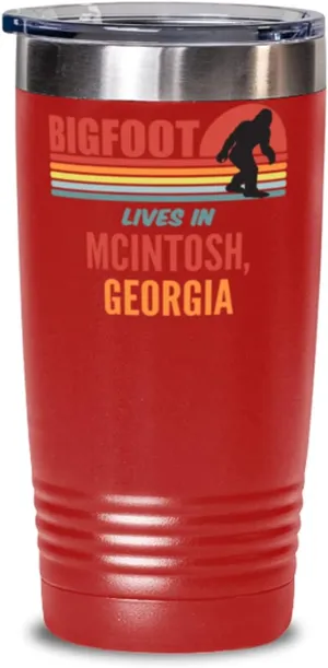 Bigfoot, Bigfoot Lives In McIntosh Georgia Coffee Tumbler 20oz, Red
