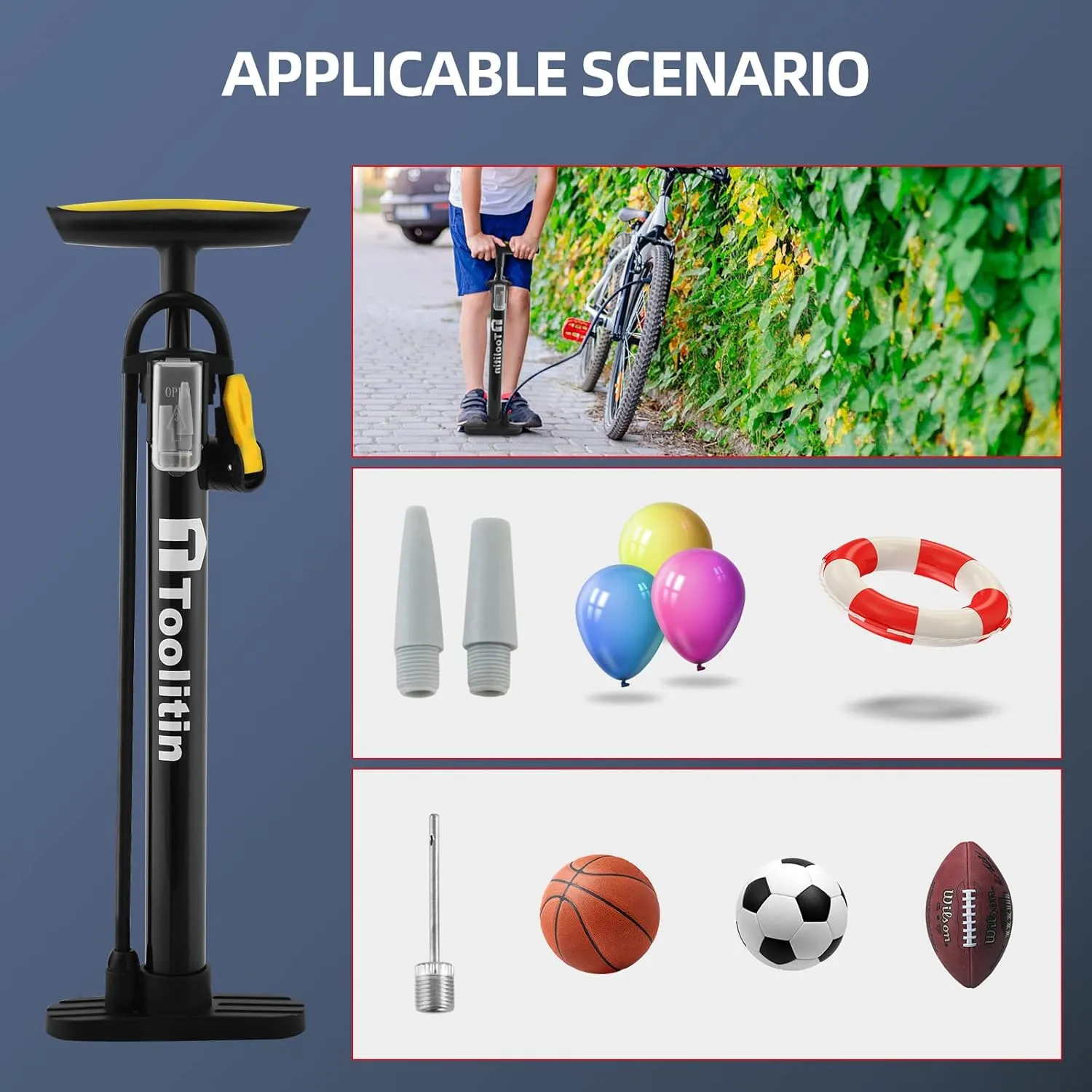 Bike Pump with Gauge,High Pressure,Floor Bicycle Pump Compatible with Presta and Schrader Valve,Bike Tire Pump for Road Bike,MTB,Hybrid,Balls…