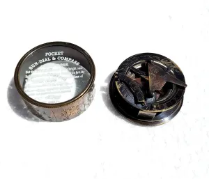 Black Antique Brass Sundial Compass - Directional Magnetic Compass for Navigation Sundial Pocket Compass for Camping, Hiking