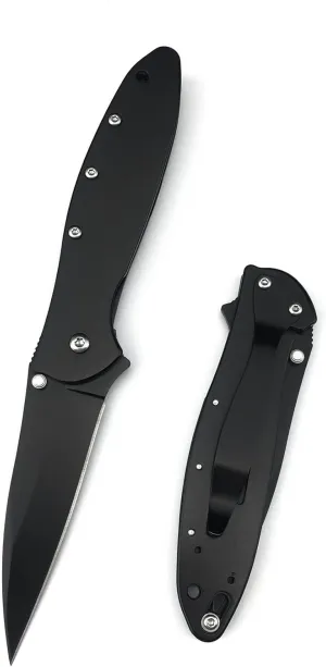 Black Leek Pocket Knife, 2.9 Inch 5Cr15Mov Blade and Stainless Steel Handle, Assisted Opening Folding Knife with Flipper Frame Lock, Deep Carry Pocketclip for Camping