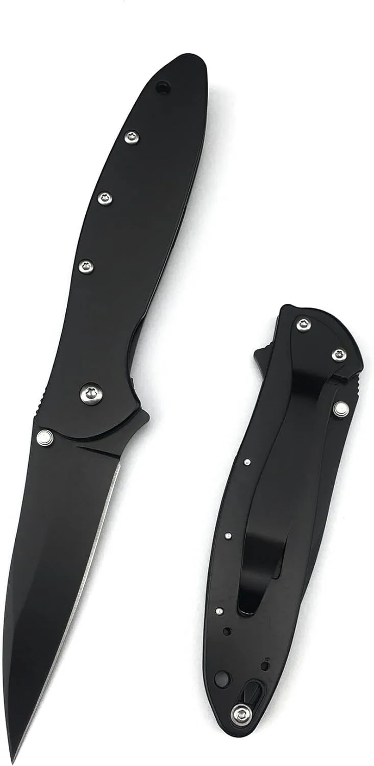 Black Leek Pocket Knife, 2.9 Inch 5Cr15Mov Blade and Stainless Steel Handle, Assisted Opening Folding Knife with Flipper Frame Lock, Deep Carry Pocketclip for Camping