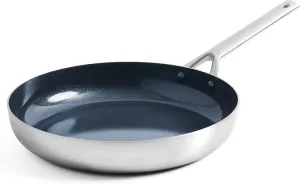 Blue Diamond Tri-Ply Stainless Steel Ceramic Nonstick Frying Pan Skillet, 8 Inch, PFOA-Free PFAS-Free, Multi Clad, Induction, Dishwasher Safe, Oven Safe, Healthy Cooking, Silver