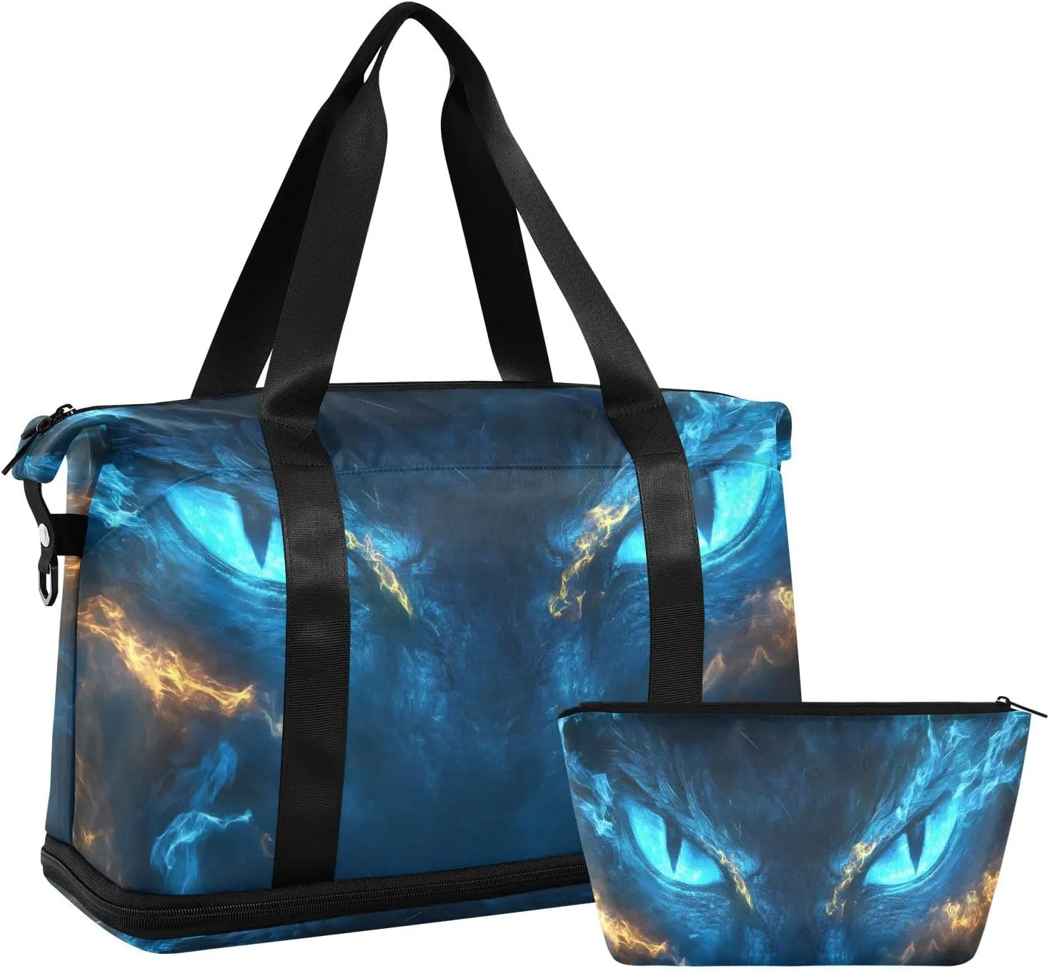 Blue Fire Dragon Eyes Gym Bag for Women Sport Travel Duffel Bag Shoulder Weekender Overnight Bags with Wet Pocket & Shoe Compartment