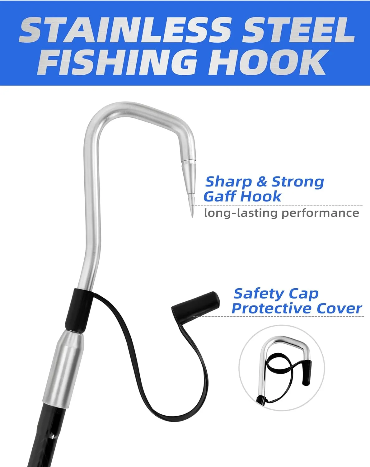 BLUEWING Fishing Gaff Fiberglass/Carbon Fiber 3/4/5/6/8/10/12/14/16 ft Gaff Hook Saltwater Heavy Duty Gaffs with 2in/3in/4in Stainless Steel Hook Big Game Gaff for Tuna, Shark, Marlin Fishing