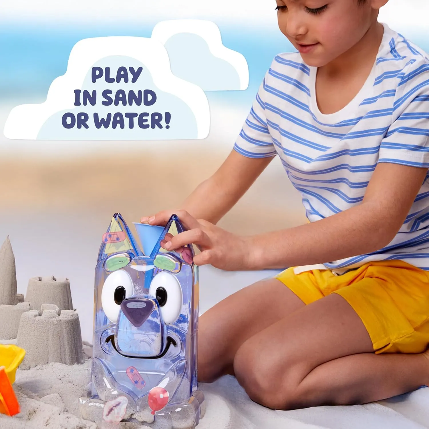 Bluey Jumbo Sand Art, Reusable Bluey Toys, Fill With Sand or Water, Includes Waterproof Bluey Doll, Kids Shovel and Funnel, Fun Sensory Toys For Kids, Great Toddler Activities, Toddler Travel Toys