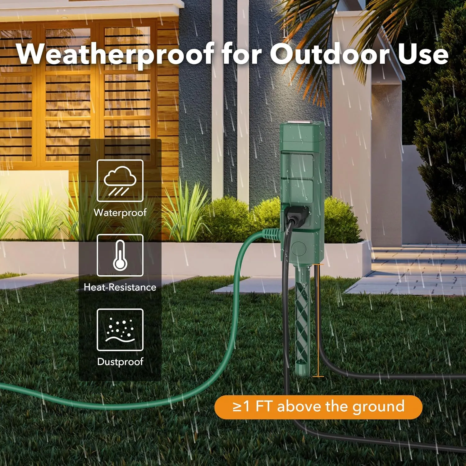 BN-LINK 25ft Outdoor Extension Cord with Power Stake, 6-Outlet Power Strip Weatherproof, 14/3 SJTW Heavy Duty Power Cord, 15A/1875W for Backyard, Garden, Pool & Camping