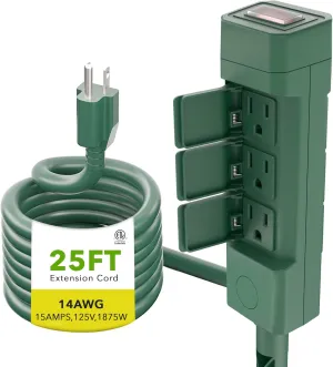 BN-LINK 25ft Outdoor Extension Cord with Power Stake, 6-Outlet Power Strip Weatherproof, 14/3 SJTW Heavy Duty Power Cord, 15A/1875W for Backyard, Garden, Pool & Camping