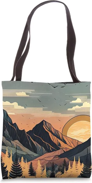 Boho Chic Floral Moon Mountain Forest Nature Retro Flower Tote Bag