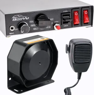 BooYu 12V 200W Police Emergency Siren for Vehicles Truck, 9Tone Slim Speaker Horn Alarm PA System [Handheld Microphone][2 x 10A Switches] for Firefighter Ambulance