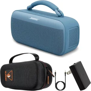 Bose SoundLink Max Portable Speaker, Large Waterproof Bluetooth Speaker, Up to 20 Hours of Battery Life, USB-C, Built-in 3.5mm AUX Input,   Hard Shell Travel Case   USB Plug   AUX Cable (Blue Dusk)