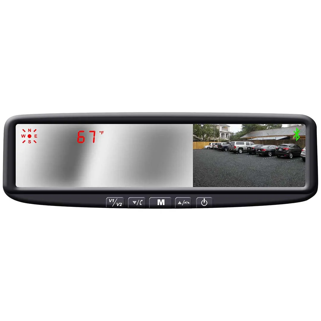 Boyo 4.3″ Mirror Monitor – Clip-on Bracket and OEM Replacement with Bluetooth, Temperature and Compass
