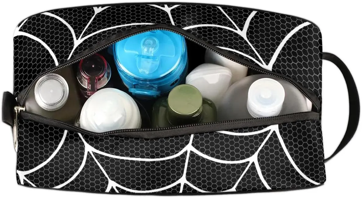 Boys Travel Toiletry Bag, Kids Waterproof Hanging Dopp Kit Black Spider Web Wash Bag with Large Capacity for Travel, Sports