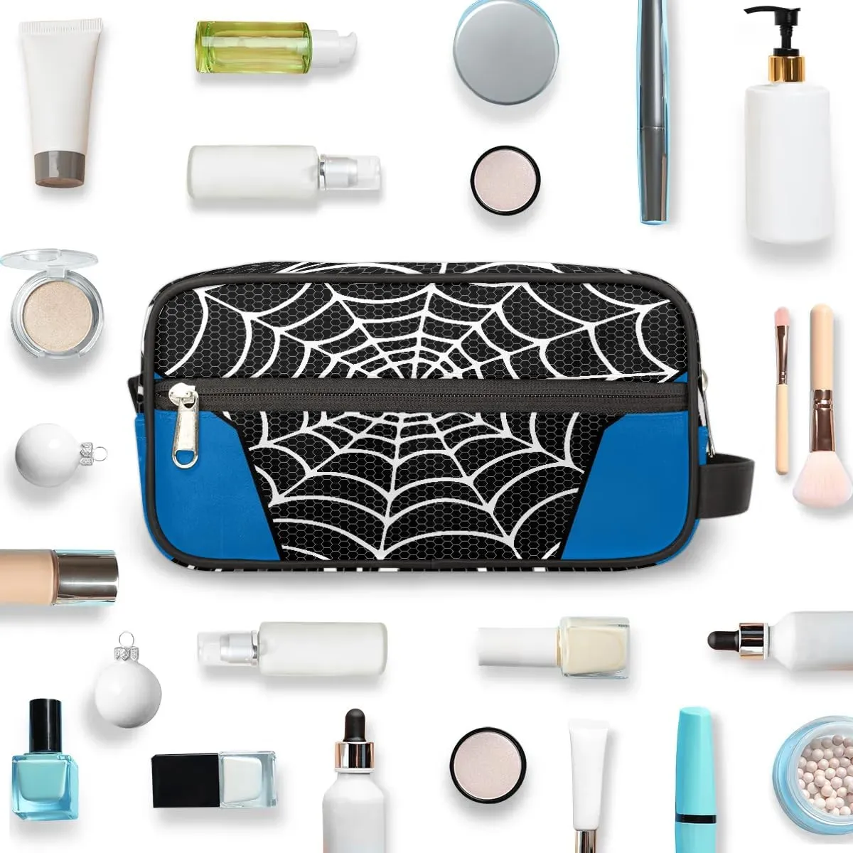 Boys Travel Toiletry Bag, Kids Waterproof Hanging Dopp Kit Black Spider Web Wash Bag with Large Capacity for Travel, Sports