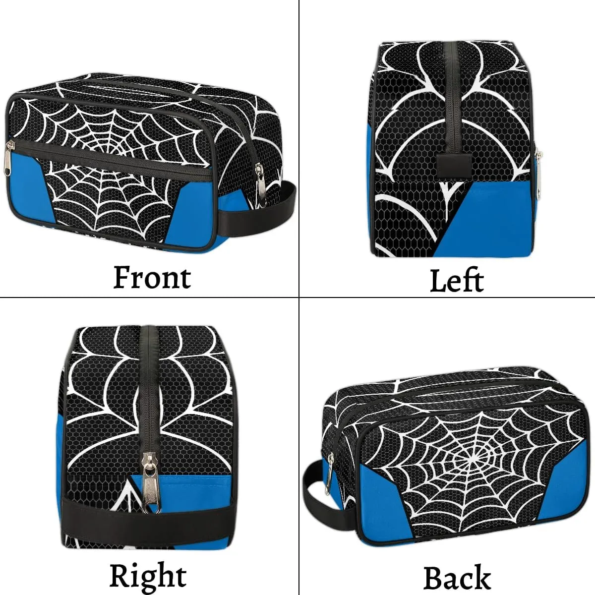 Boys Travel Toiletry Bag, Kids Waterproof Hanging Dopp Kit Black Spider Web Wash Bag with Large Capacity for Travel, Sports