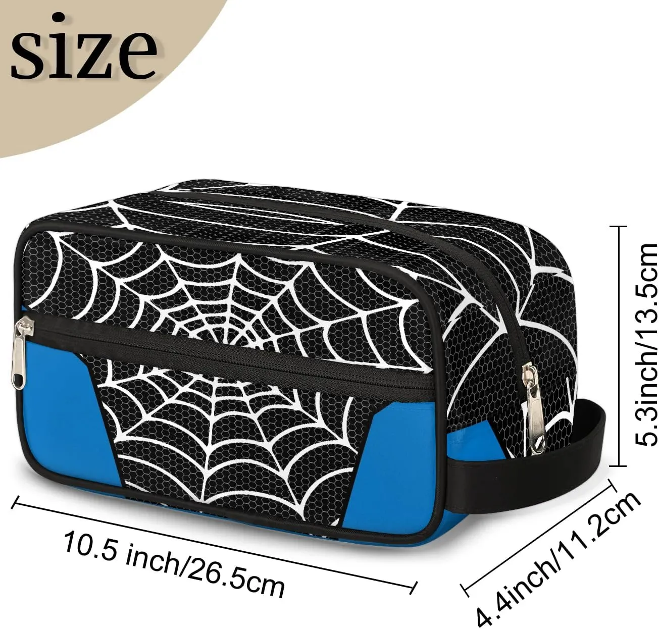 Boys Travel Toiletry Bag, Kids Waterproof Hanging Dopp Kit Black Spider Web Wash Bag with Large Capacity for Travel, Sports