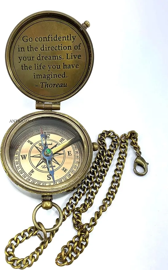 Brass Compass Unique Print Go Confidently Quote Compass With Leather Case Antique Brass Compass With Chain A Great Gift Item For Your Loved Ones Hikers And Traveler By
