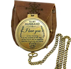 Brass Compass Unique Print To My Husband Compass With Leather Case Antique Brass Compass With Chain A Great Gift Item For Your Loved Ones Hikers And Traveler By