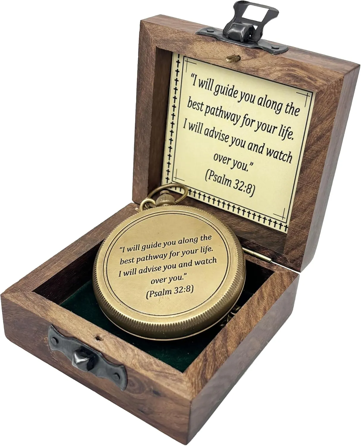 Brass Engraved Compass for Navigation, Portable Compass for Hiking with Wooden Box, Antique Compass for Camping Survival, Birthday Gift for Men, Son