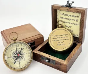 Brass Engraved Compass for Navigation, Portable Compass for Hiking with Wooden Box, Antique Compass for Camping Survival, Birthday Gift for Men, Son