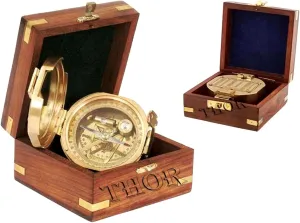 Brass Natural Sine Compass with Wood Box Magnetic Direction Hiking Maritime Nautical Gift Rustic Vintage Home Decor Gifts