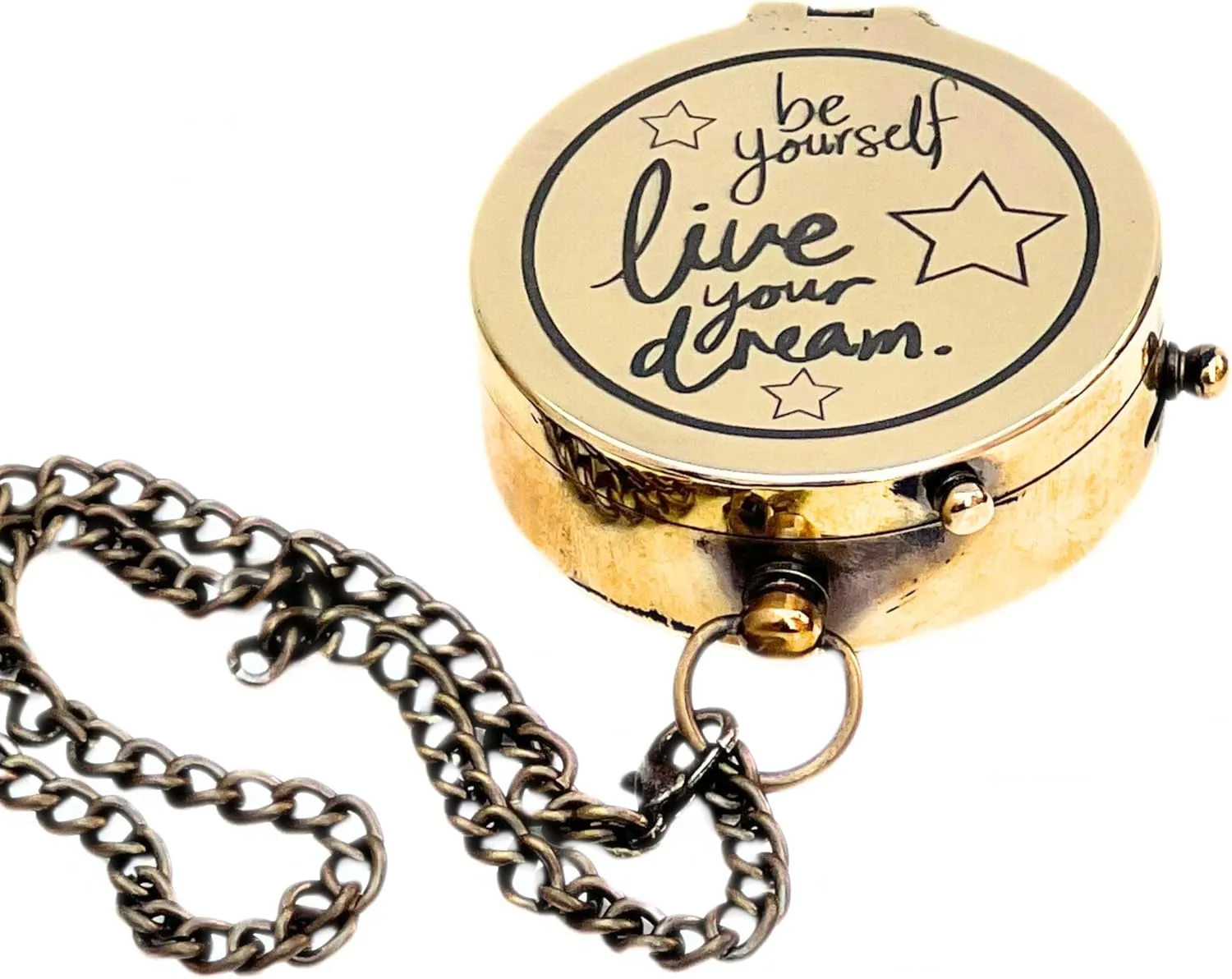 Brass Nautical Compass with 'Be Yourself Live Your Dream' Engraving – Vintage Magnetic Navigational Instrument Gift for Friends
